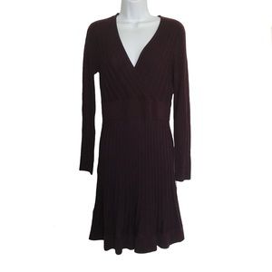 NWT Calvin Klein Plum A Line Sweater Dress V Neck Long Sleeves Faux Wrap SZ M